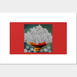 POINSETTIAS SPARKLING IN A BOWL Posters and Art